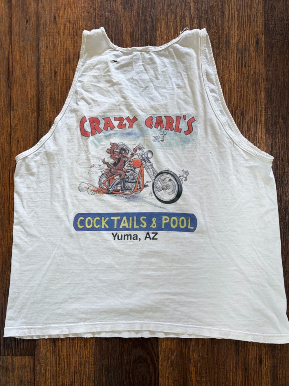 Men's Vintage Crazy Earl's Tank Top White Logo L‎ Motorcycle Biker AZ Bar Beer